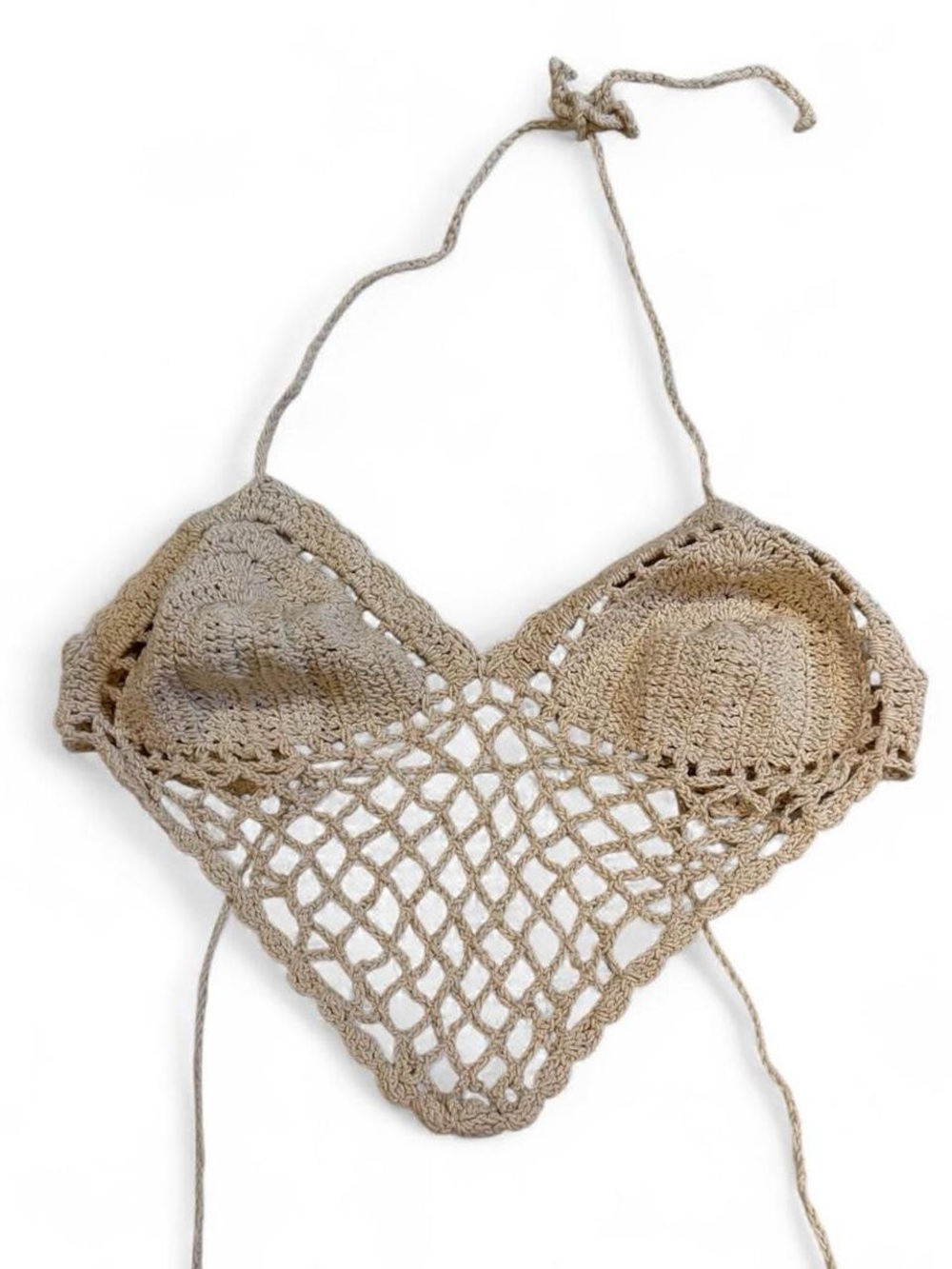 Cream crochet halter top with adjustable straps